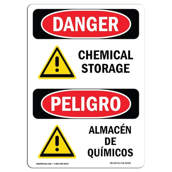 Safety Sign, OSHA Danger, 5" Height, Almacan De Quimicos, Bilingual Spanish, 10PK